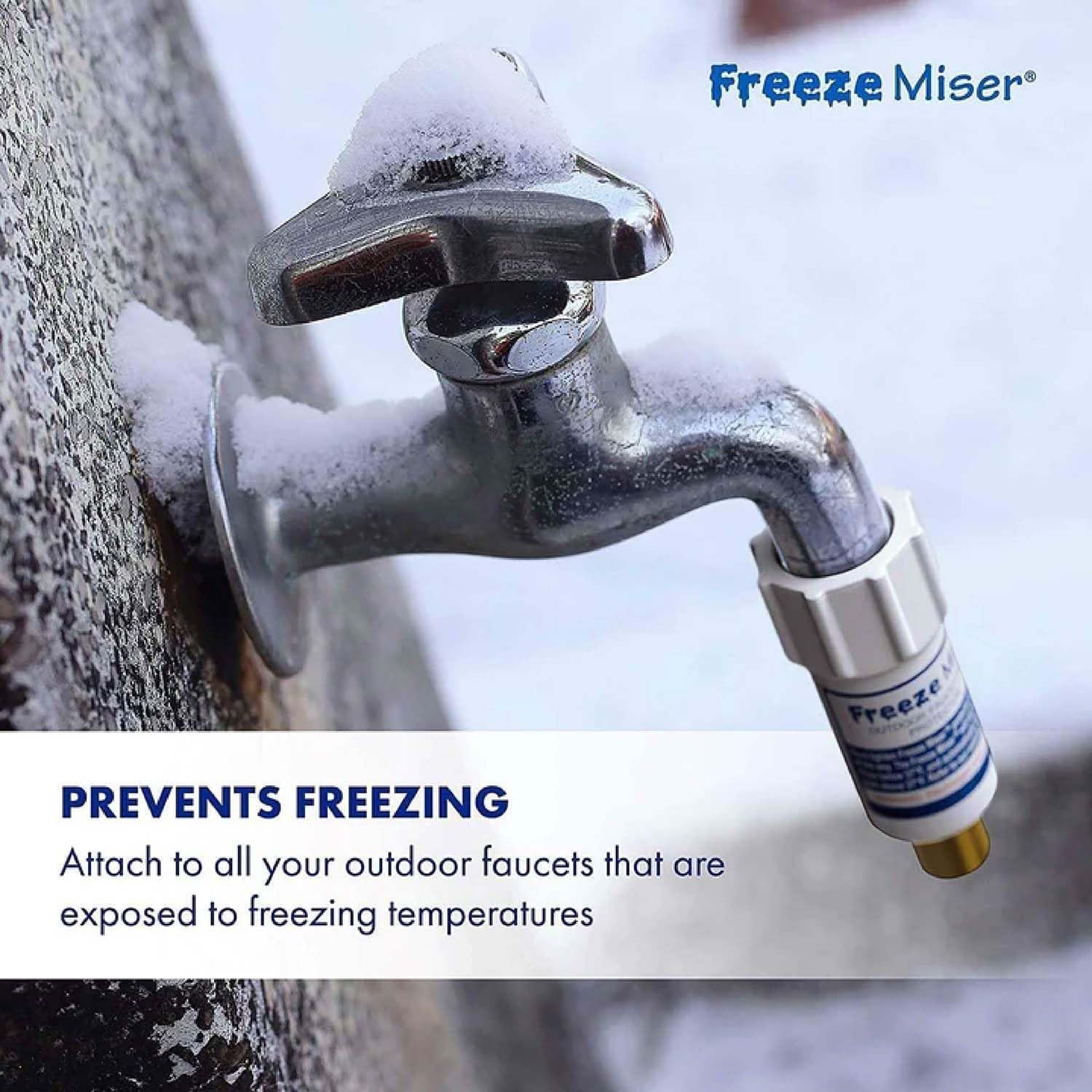 Freeze Miser Outdoor Faucet & Spigot Freeze Protection – Patented Valve Shield, Activates at Water Temperature Below 37°F/3°C – Durable Winter Cover Alternative – Quick Install, Saves Water – 1 Pack