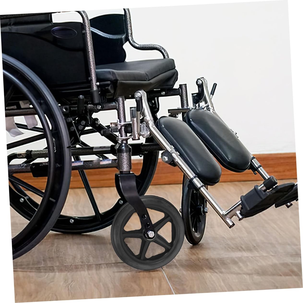 Ruote di Ricambio Antiscivolo Ruote Anteriori 4 Pezzi Nero in Gomma e Acciaio Inossidabile Installazione Facile per Carrozzine per Sedia a Rotelle