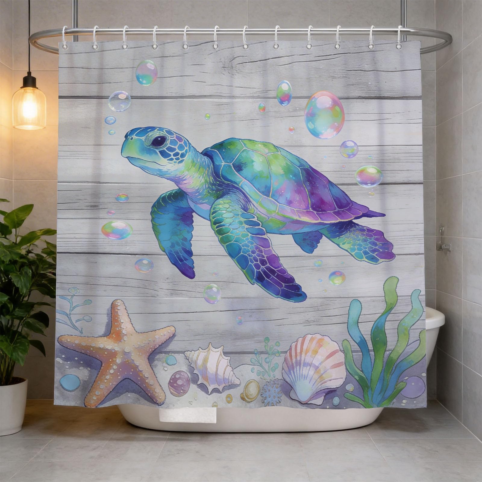 Hongduo 3D Colorful Sea Turtle Shower Curtain for Stalls Bathtubs Cartoon Bathroom Decor Shower Curtain Set Polyester Fabric Waterproof 180x200cm/71X79 Inch with Hooks
