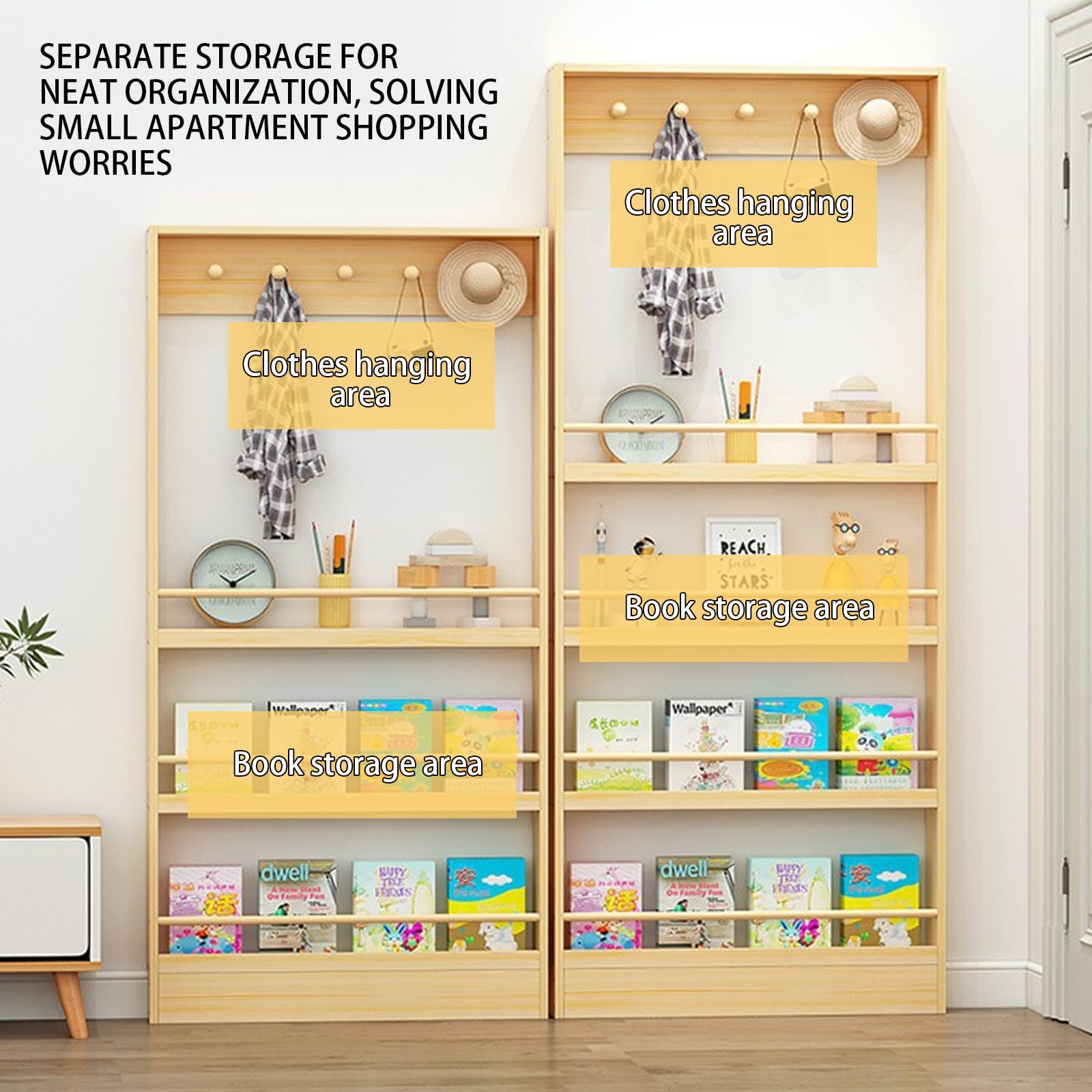 Libreria Stretta Dietro la Porta Libreria Ultrasottile con Porta Posteriore Ganci Appendiabiti Rotondi Rinforzati Barra di Protezione e Battiscopa Adatta per l'uso Domestico 4F 39.4IN
