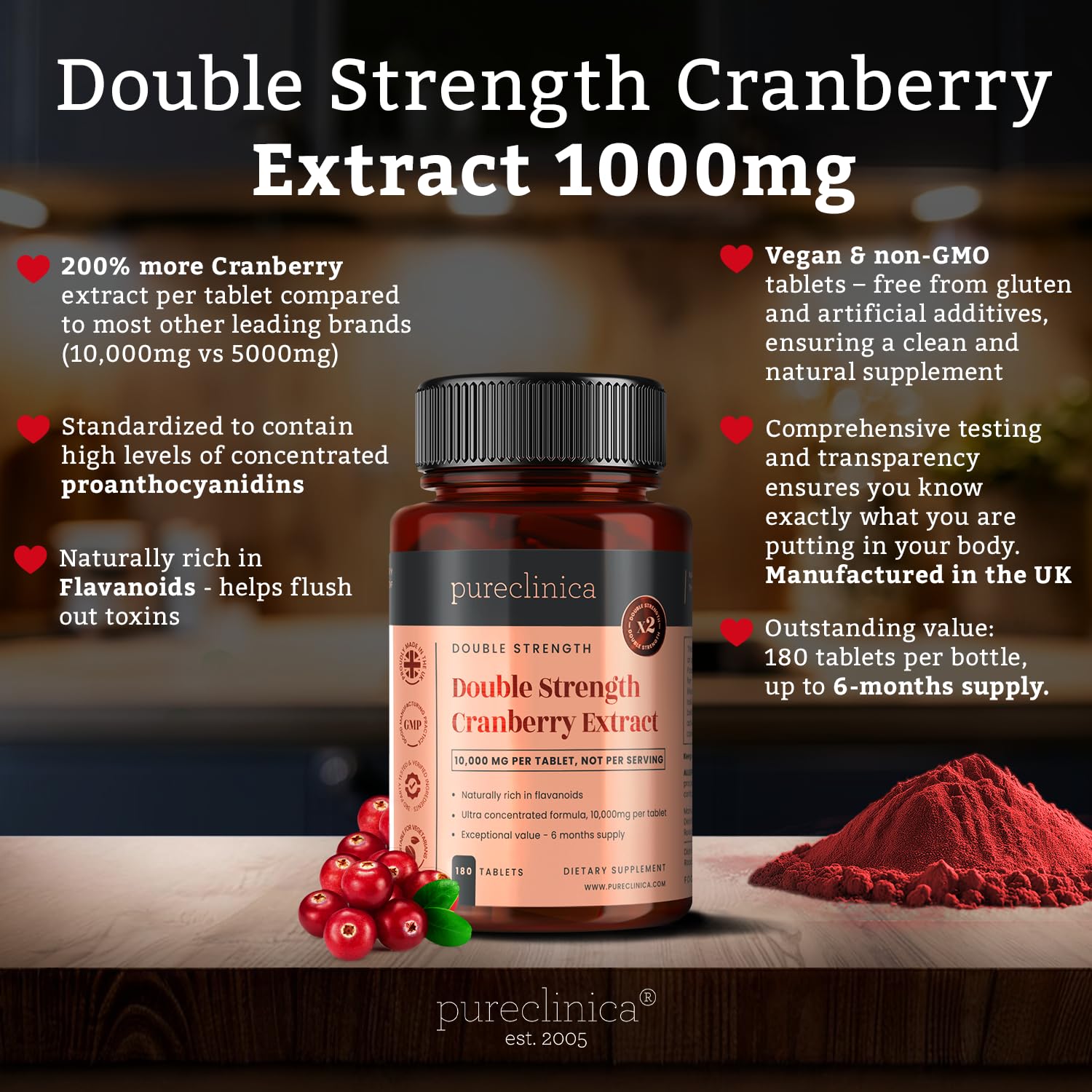 Extracto de Arándano de Doble Potencia 10,000 mg x 720 Tabletas Ultra Concentradas - ¡Suministro para 24 Meses! (4 frascos de 180 comprimidos)