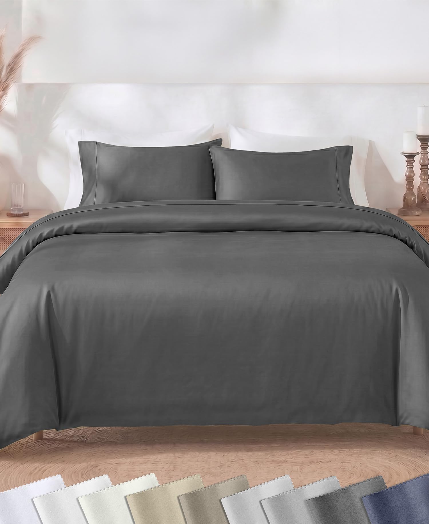 California Design Den Luxury Queen Size Duvet Cover Set, Grey