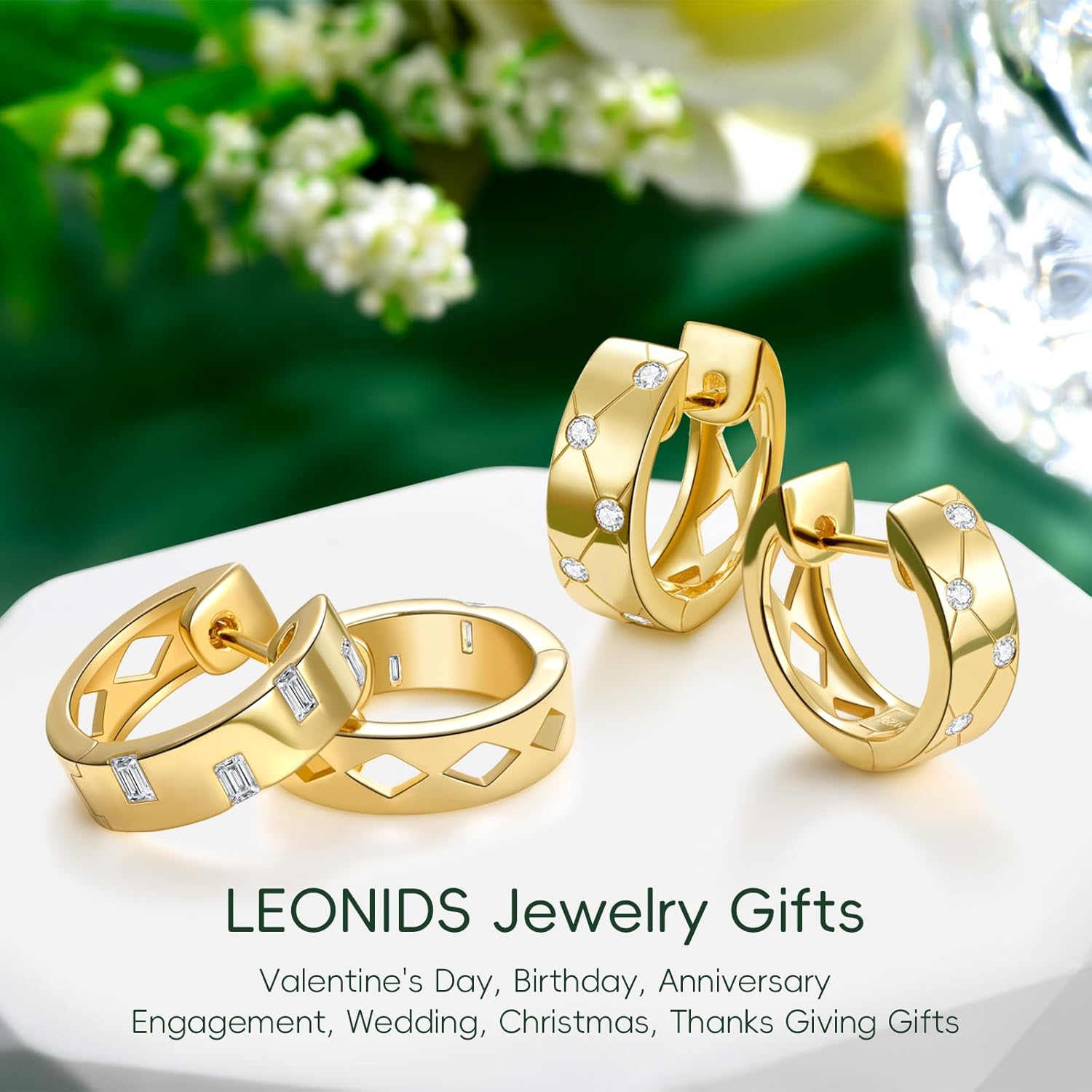 LEONIDS D Color VVS1 Clarity Moissanite Hoop Earrings for Women 14K Gold Plated 925 Sterling Silver Hoops Earring Hypoallergenic Small Moissanite Earrings Birthday Gift for Her - Image 4