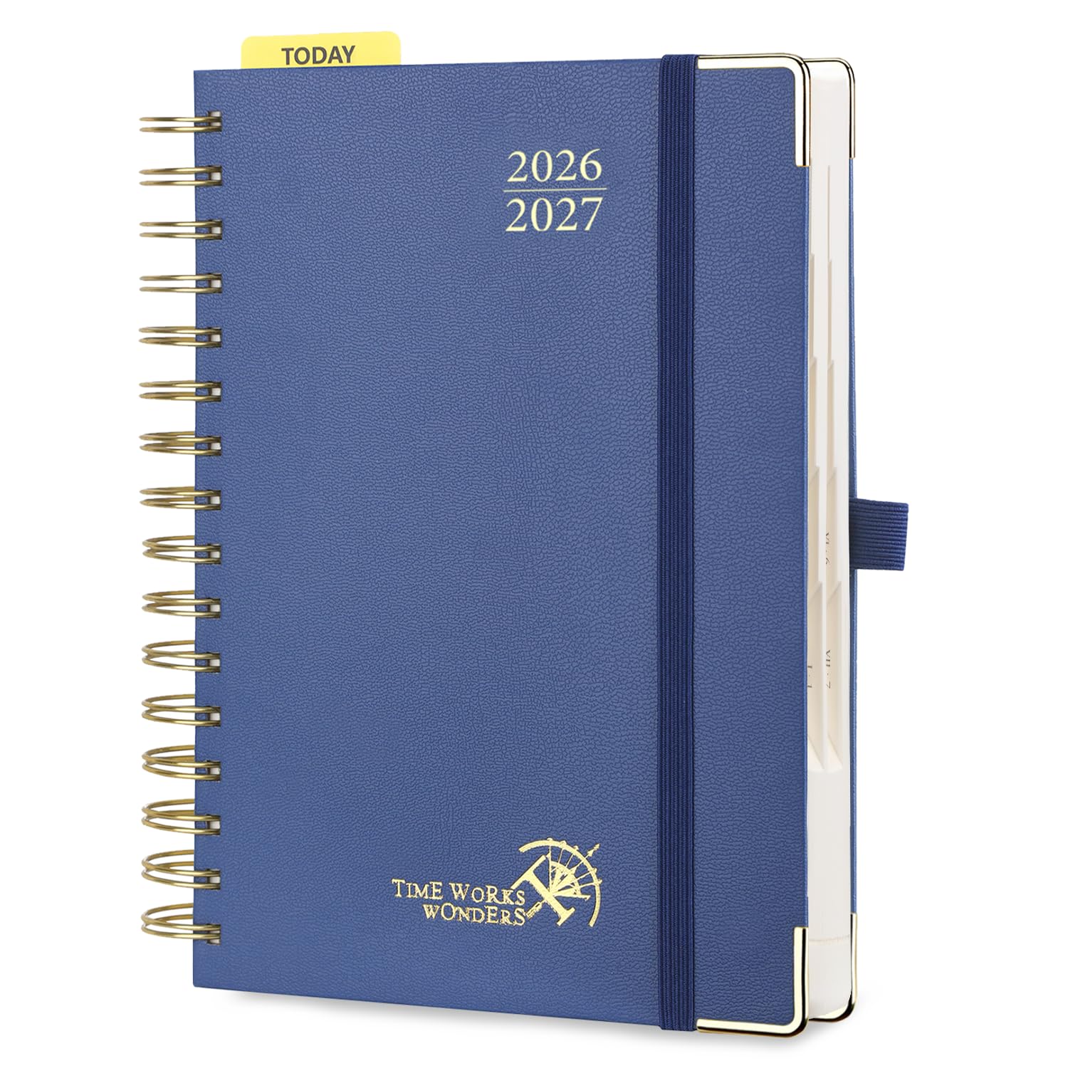POPRUN Academic Diary 2026-2027 A5 Day to Page Spiral Hard Cover Mid Year Daily Diary (Aug'26 - Jul'27) A Day per Page with Monthly Tabs 26/27 Planner(Navy blue)