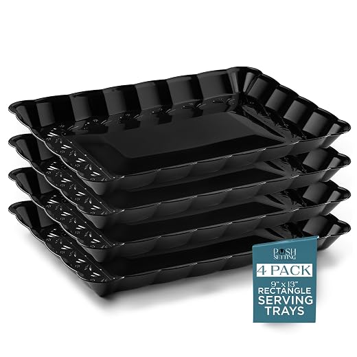Posh Setting - Plastic Trays for Serving Food, Glitter Gold Serving Trays for Party, Plastic Serving Trays, Serving Dishes for Parties, Plastic Platters & Food Trays for Party, Plastic Serveware-9x13