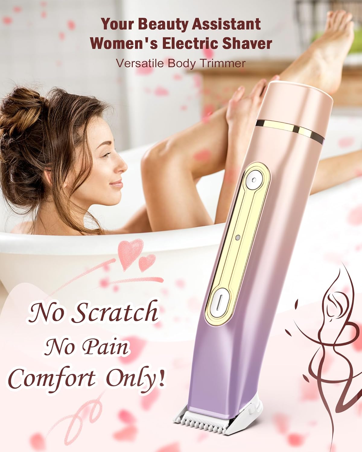 Bikini Trimmer for Women - 2 in 1 Dual Head Bikini Shaver, Painless Electric Razors for Silk Skin, Ceramic Blade, Waterproof Wet & Dry Use Body Hair Removal for Trip（Purple）