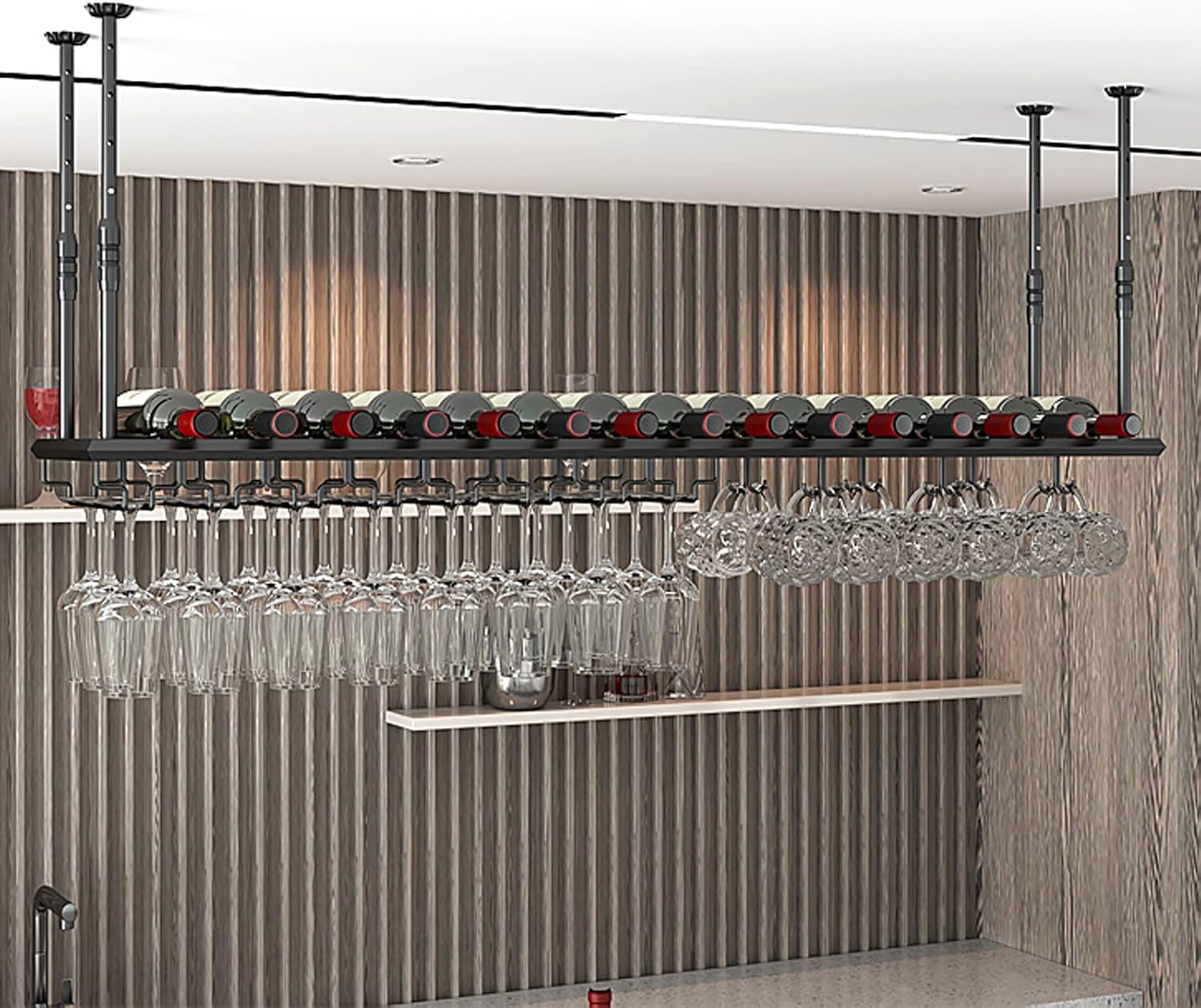 Adjustable Height Ceiling Wine Rack, Black Multi Functional Hanging Wine Glass Rack, Large Capacity Wine Rack, for Bar, Kitchen, Cafe Wine Bottle Storage (Color : B, Size : 80cm/31