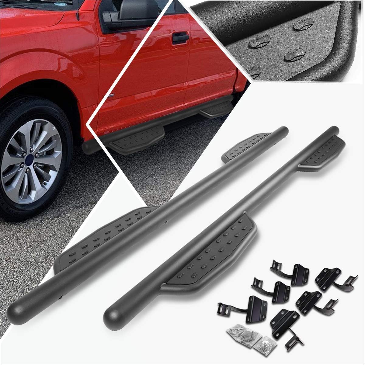 (2Pcs) 3 Inch Black Aluminum Round Tube Nerf Step Bars Side Steps Compatible with 15-22 F150-F350 Super Crew Cab