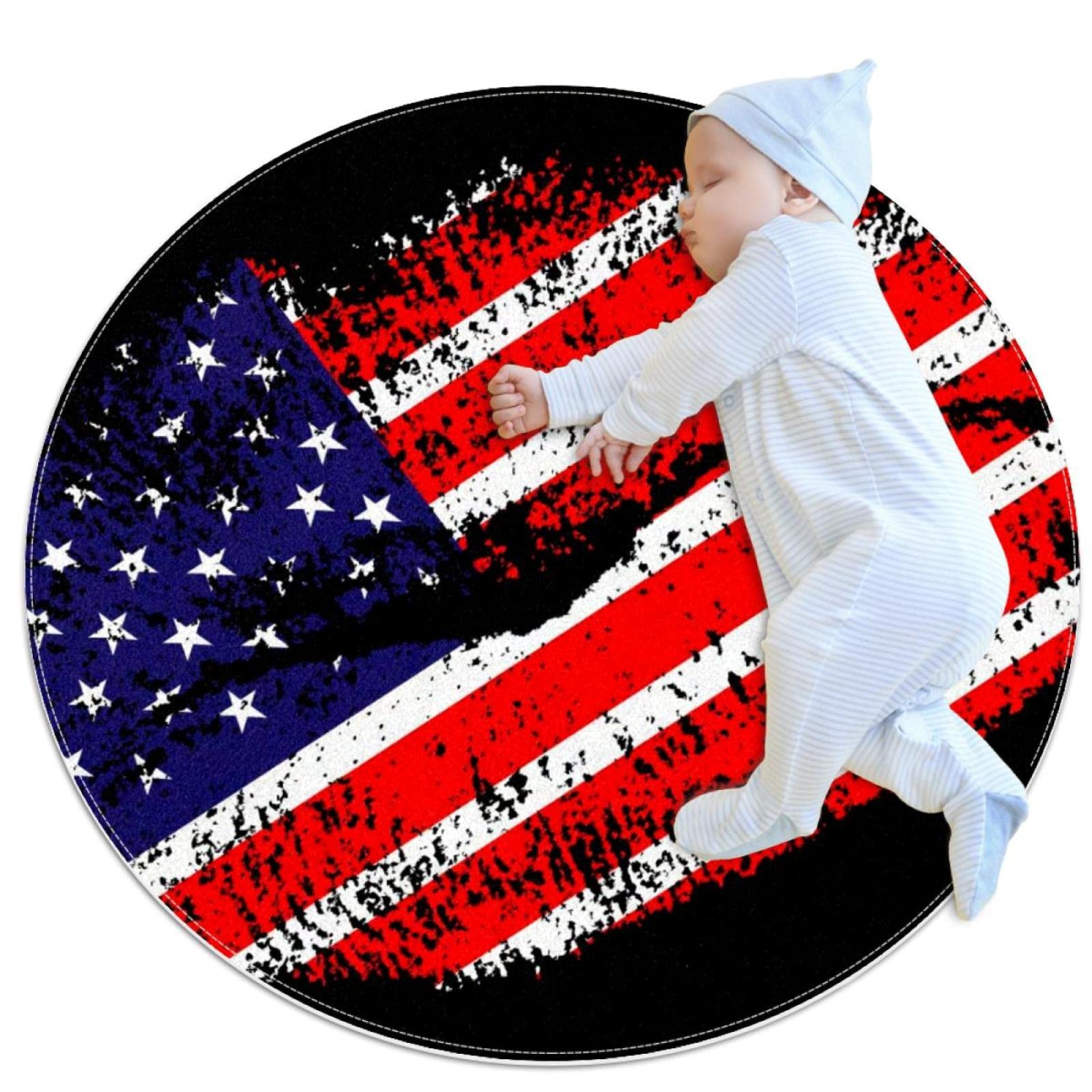 Tapis rond drapeau américain au format circulaire 100cm compact JDEZ