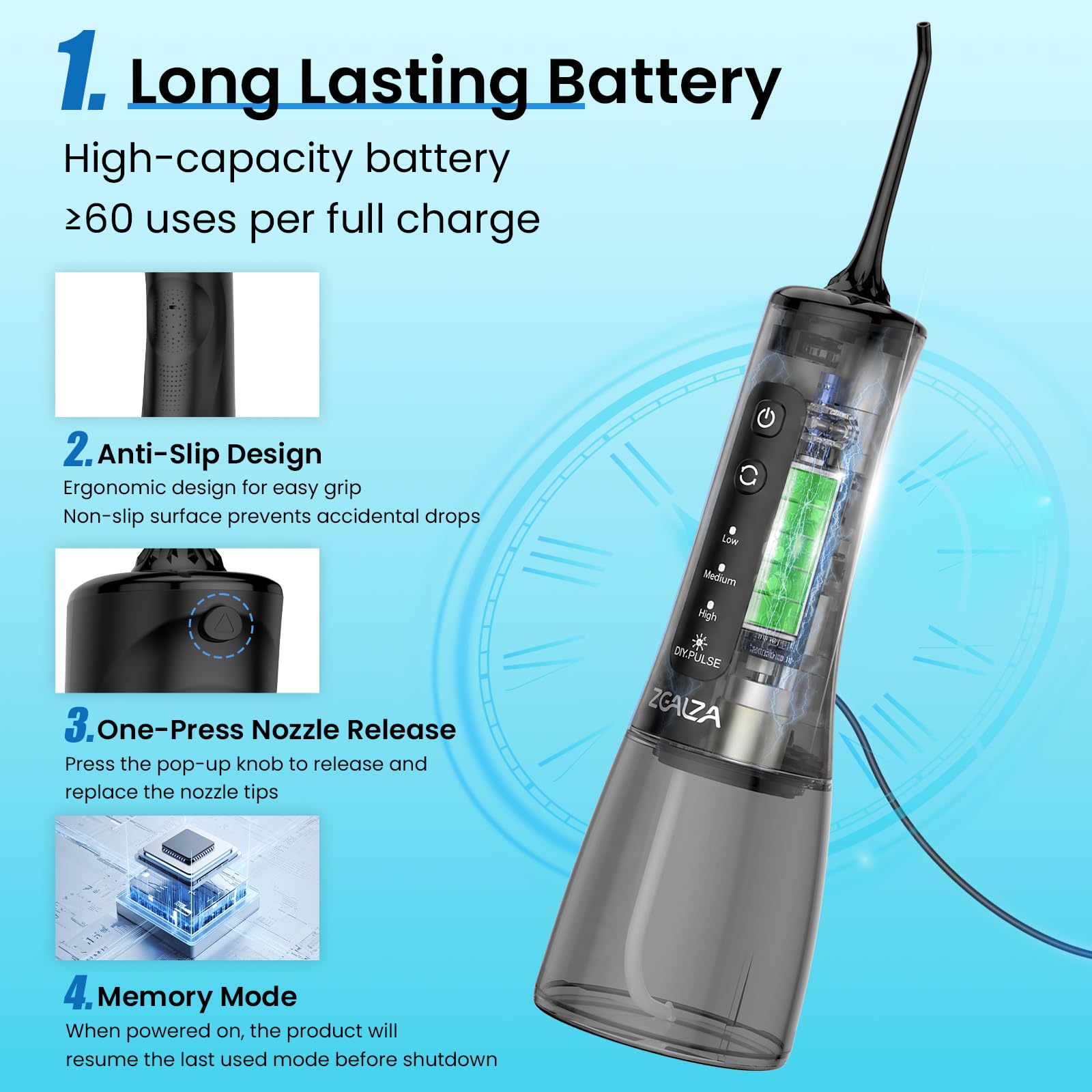 Idropulsore Dentale Portatile 300ML Irrigatore Orale 13 Modalità DIY | Water Flosser con 5 Ugelli, Pulizia Denti Idropulsore, IPX7, Ideale per Ortodonzia e Gengive Sensibili, Casa e Viaggio, Nero