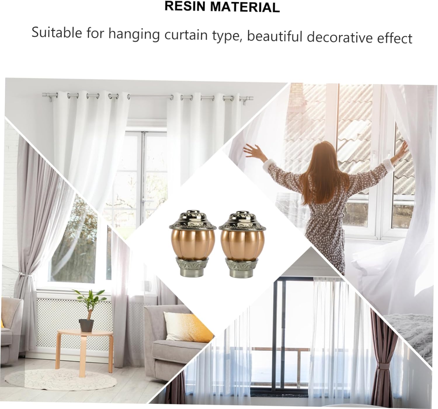 curtain rod end caps, 2 Pcs Cap Finials for Curtain Poles Office Decoration Drapery Rod End Caps Decorative Curtain Rod End Decor for Home Curtain Pole Finials Roman Pole White(Golden,9.50X7.00X7.00CM