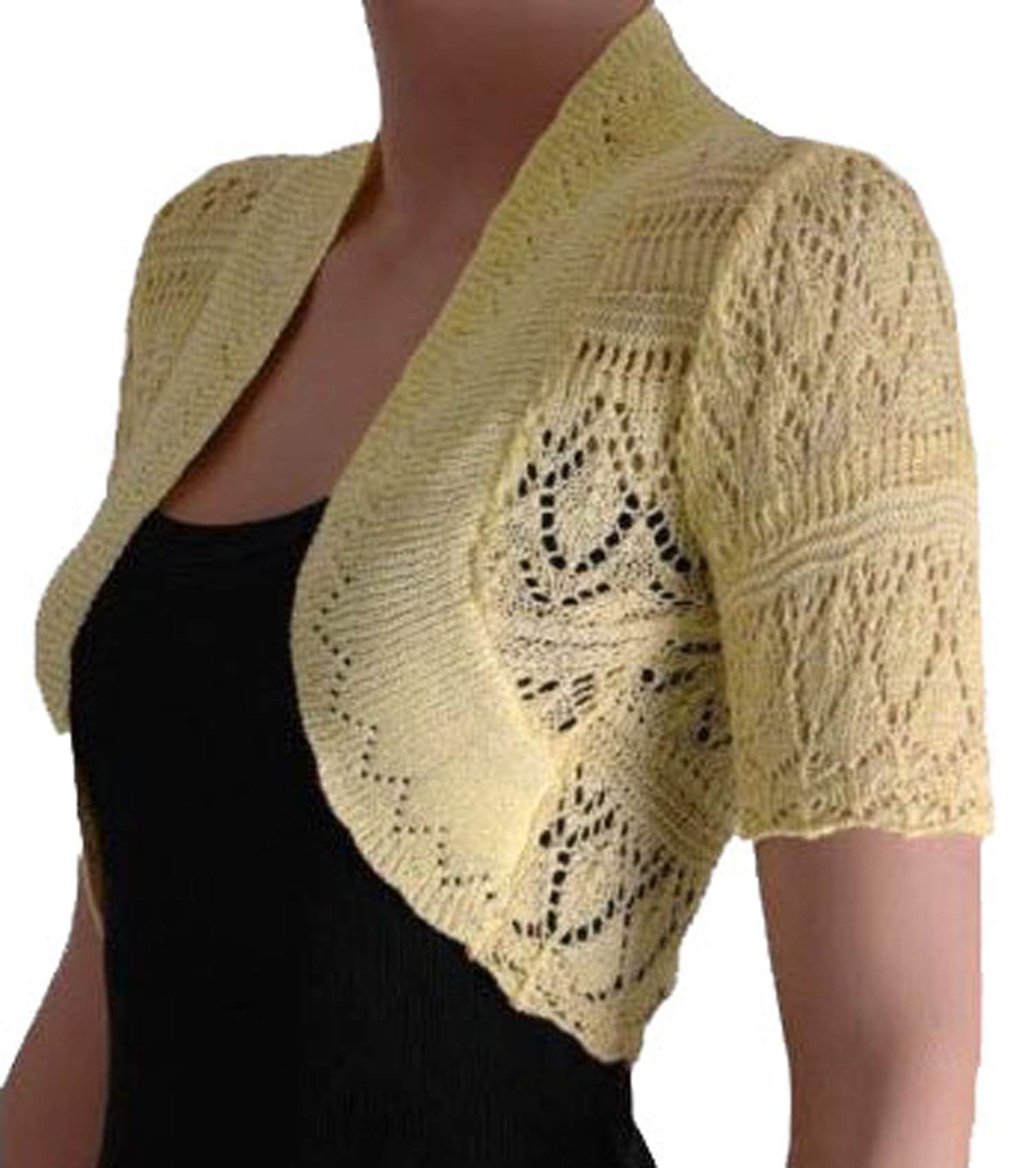RageIT Ladies Bolero Shrug Crochet Knitted Cardigan Yellow