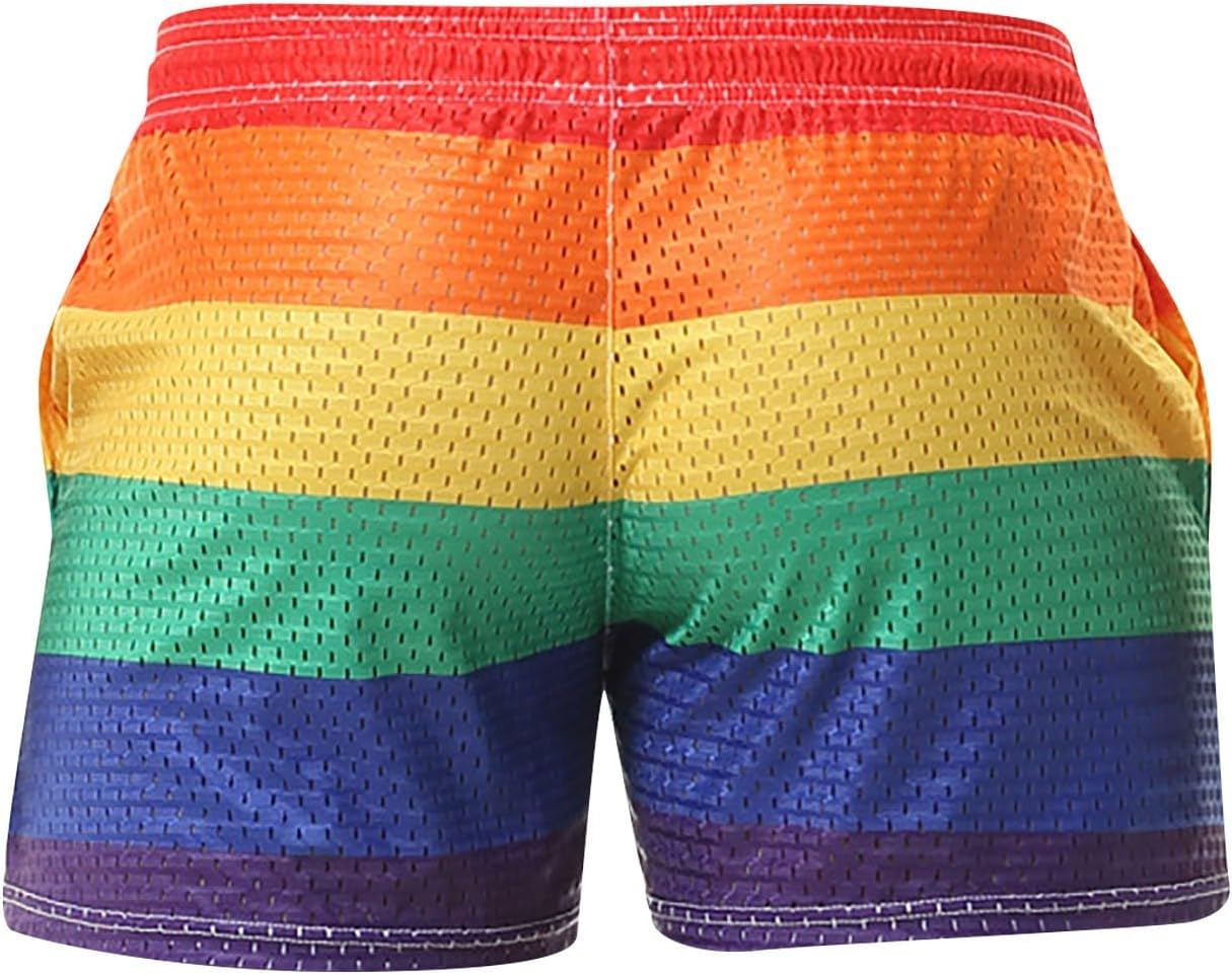 Rainbow Shorts for Men Gay Pride See Through Mesh Shorts Sexy Elastic Waist Strechy Breathable Underwear