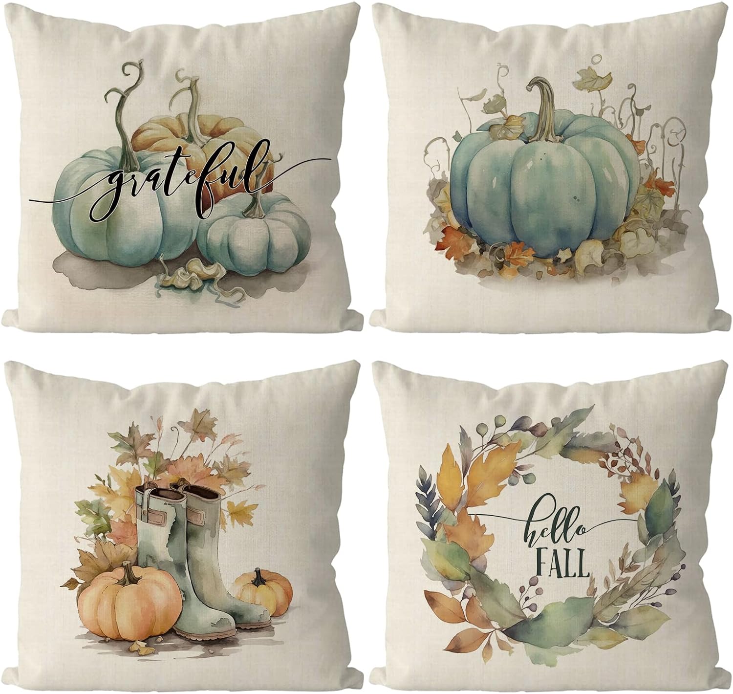 GAGEC Fall Pillow Covers 16x16 Inch Set of 4 Watercolor