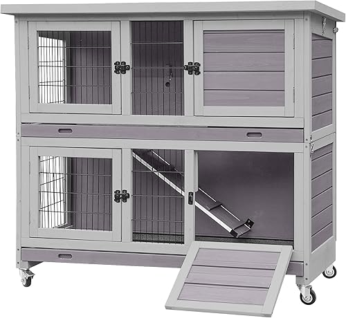 Aivituvin Conejera plegable para conejos, se monta rápidamente la jaula de conejillo de indias de dos pisos con puerta trampa, movible, plegable