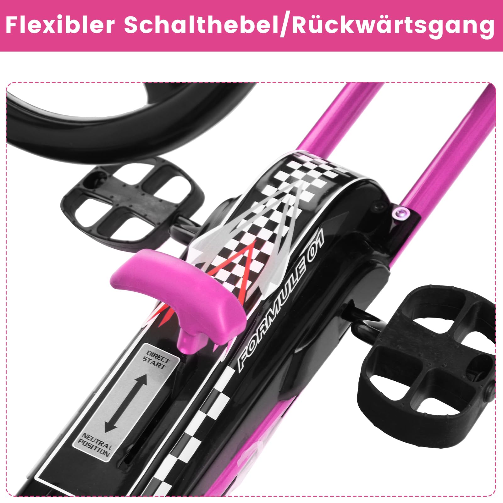 COSTWAY Gokart mit Handbremse und verstellbarem Sitz, Tretauto mit Vor- und Rückwärtsgang, Go Cart für Kinder ab 3 Jahren, Pedal Gokart Tretfahrzeug Pedalfahrzeug Kinderfahrzeug 98x59x61cm (rosa)