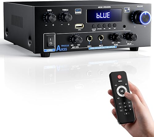 Miniatura 9 de AK45 Amplificador de audio estéreo para el hogar con receptor Bluetooth 5.0, 300 W+300 W Bluetooth HiFi AMP amplificador de potencia 2.0 canales RMS