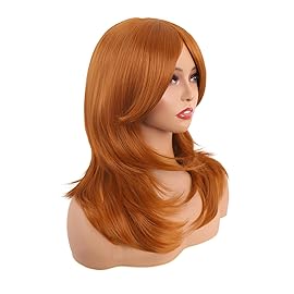 MapofBeauty 20 Inch/50 cm Long Layered With Bangs Straight Synthetic fiber Shoulder Length Hair for Daily Use or Party Wig (Orange)