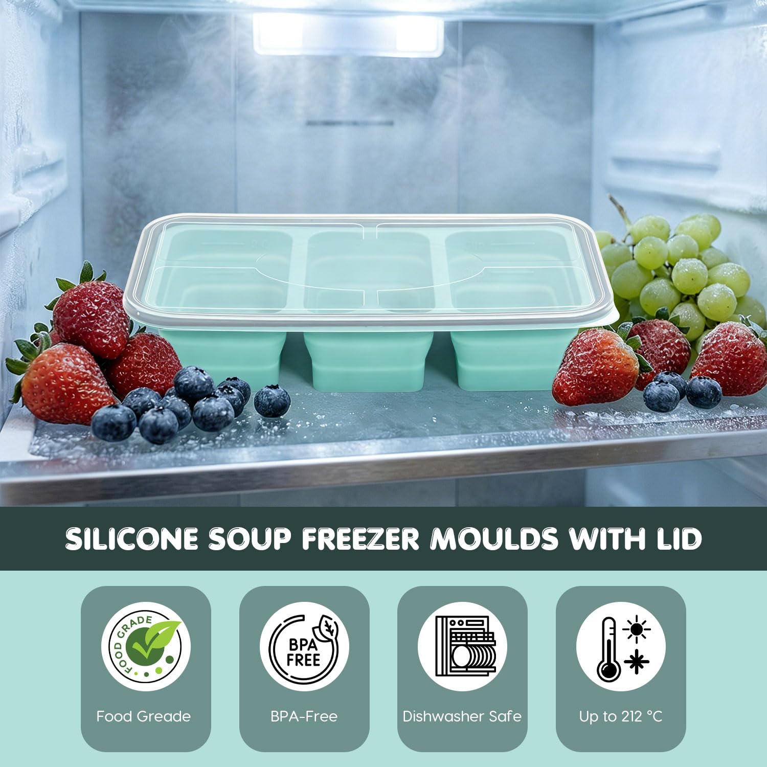Silicone Soup Freezer Moulds with Lid, BPA-Free Soup Freezer Containers, 3 Ge, 29.5 x 14 x 6 cm - Image 5