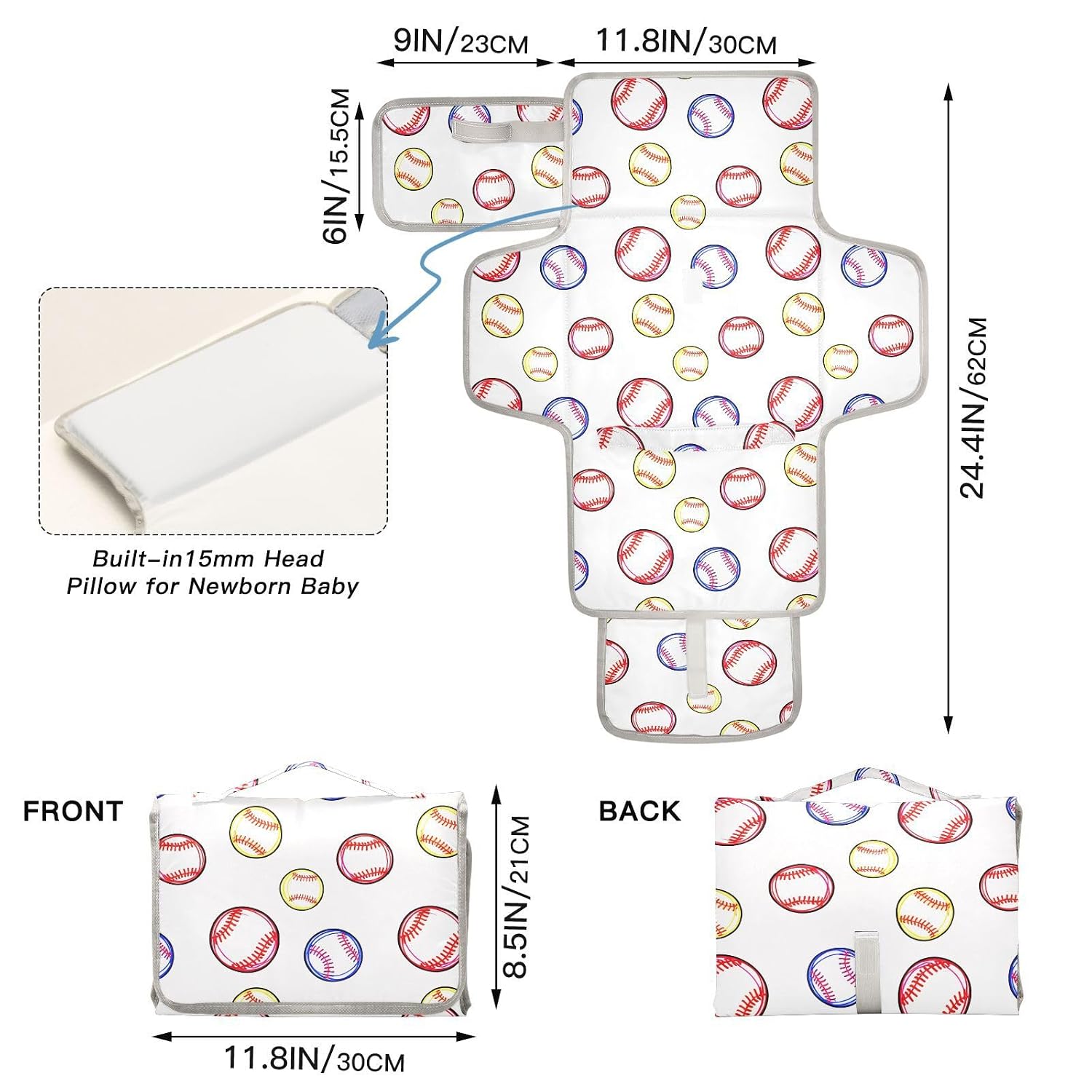 Baseball Ball White Portable Diaper Changing Pad image 4