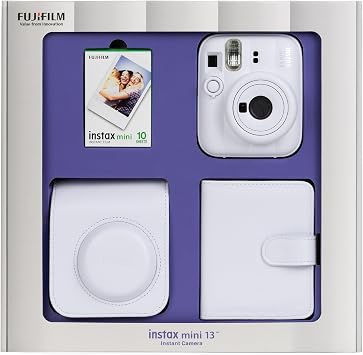 Instax mini 13 Foto raf Makinesi 10lu Film Kare Alb m ve Deri K l f Bundle Box Beyaz
