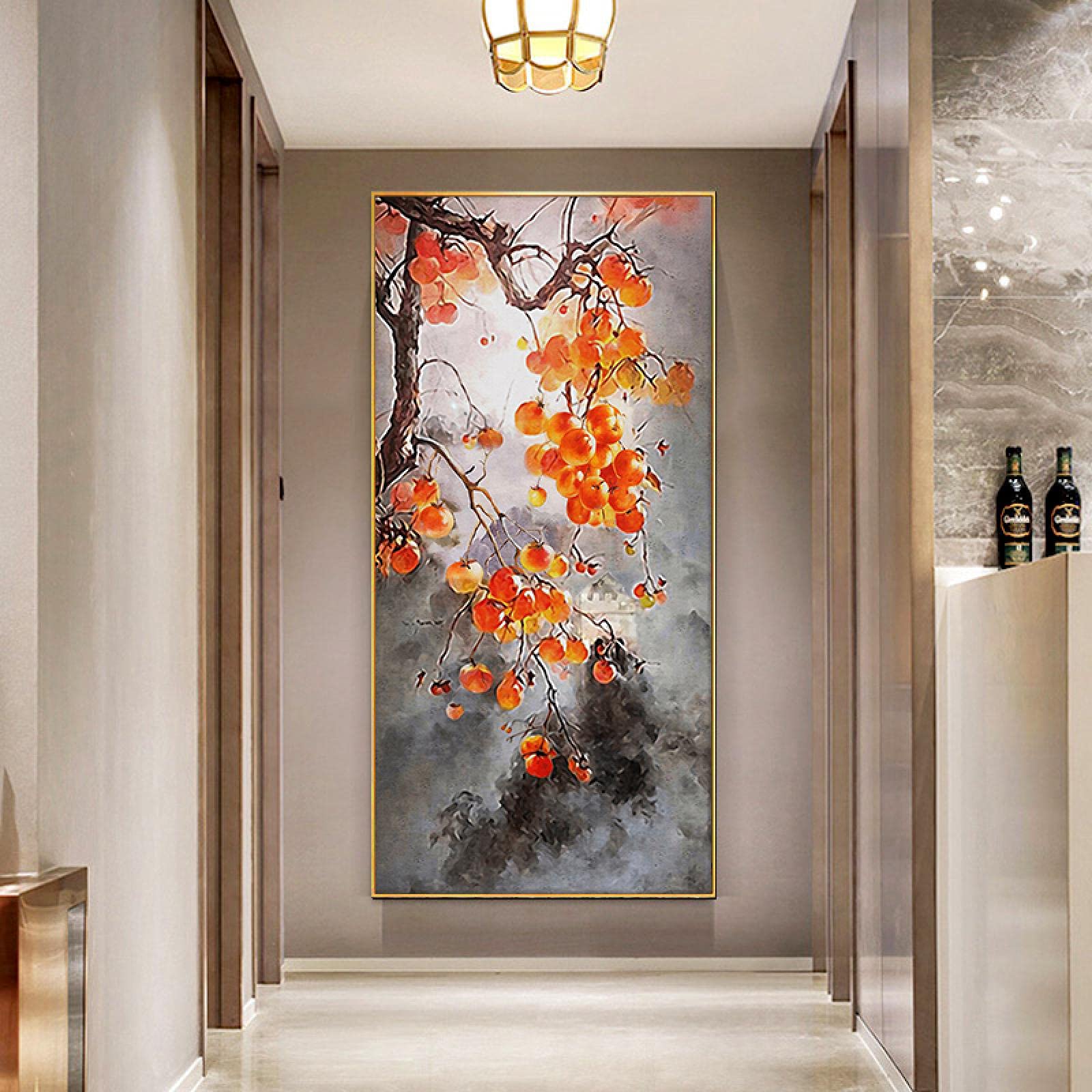 Affiche de paysage d'arbre moderne et tableau abstrait kaki 40x80cm