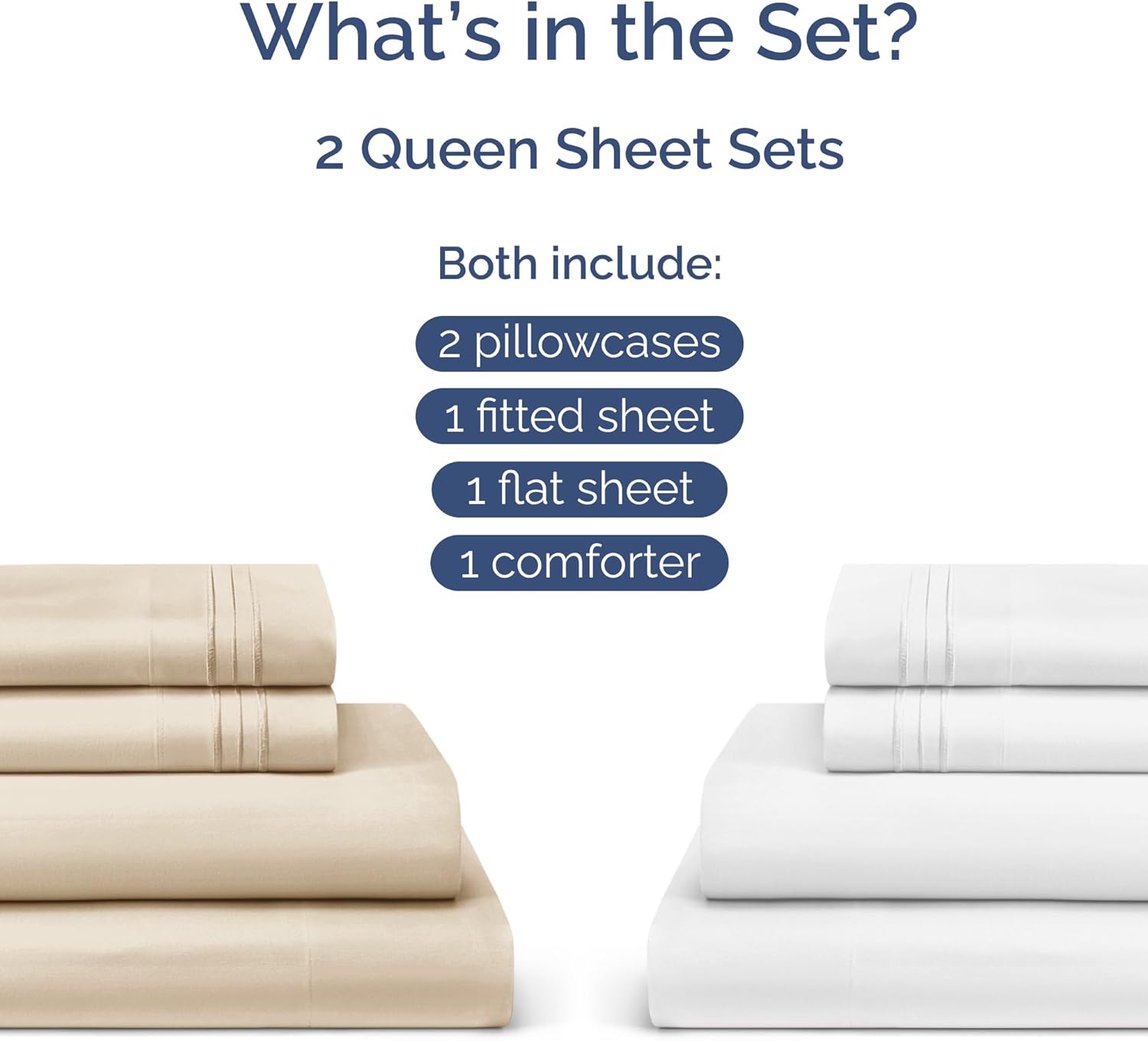Queen Wheat Sheet Set & Queen White Sheet Set Bundle - Two Queen Bedding Sets w/ Flat Sheets, Fitted Sheets & Pillowcases - Ultra Soft, Hotel Luxury Quality - Comfy, Cooling Sheets Set (Wheat & White)