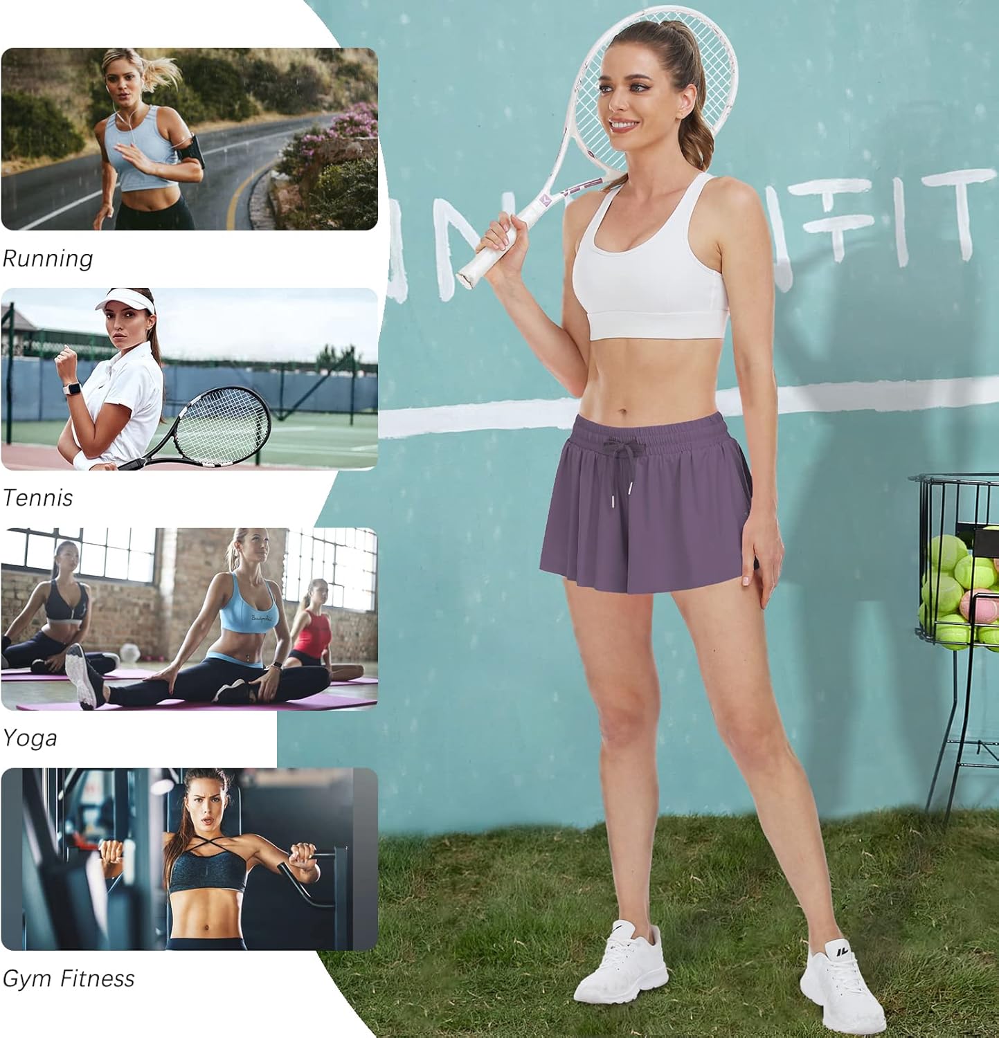 Womens 2 in 1 Flowy Athletic Shorts with Pocket Butterfly Running Workout Shorts Sweat Spandex Lounge Gym Yoga Summer Skirts - Image 4