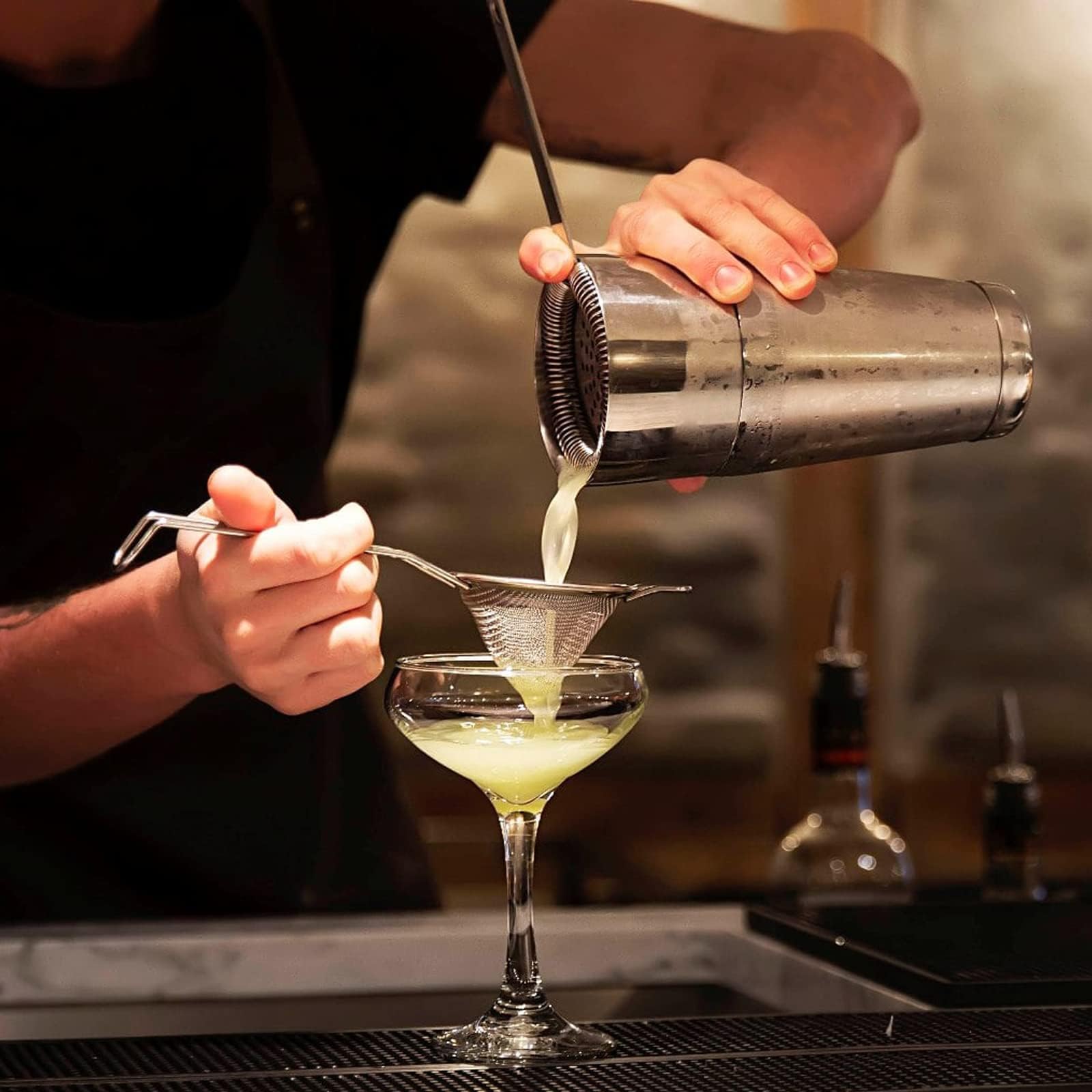 12 coladores de cóctel de 6.5 pulgadas, herramienta de colador de barra de acero inoxidable, colador de camarero de 2 puntas para bar, restaurante, hogar, plateado 7