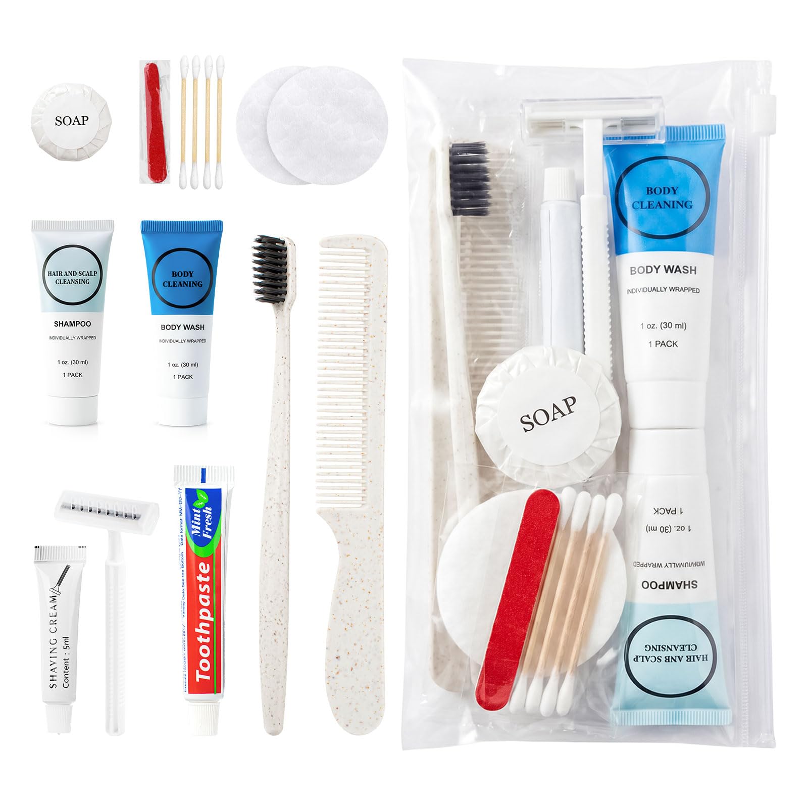 5 Kits Travel Toiletry Kit Bulk, 9-in-1 Disposable Personal Hygiene Kit