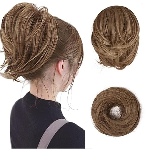 Miniatura 34 de BARSDAR Extensiones de moño de cabello lacio, extensiones de moño de cola de caballo negro corto para mujer, extensiones de cabello sintético