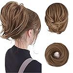 BARSDAR Brown Hair Bun Ponytail Extension, Straight Synthetic Ponytail Extensions - Fully Short, Light Golden Brown