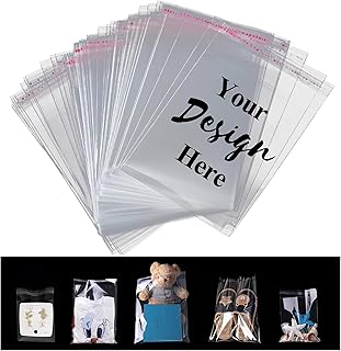 Custom Clear Self-Adhesive Seal Plastic Bags, Transparent Cellophane OPP Poly Bags with Personalized Logo Text Image, Gift Wrap Cellophane Bags for Cookie, Chocolate, Snack, Clothing (50)