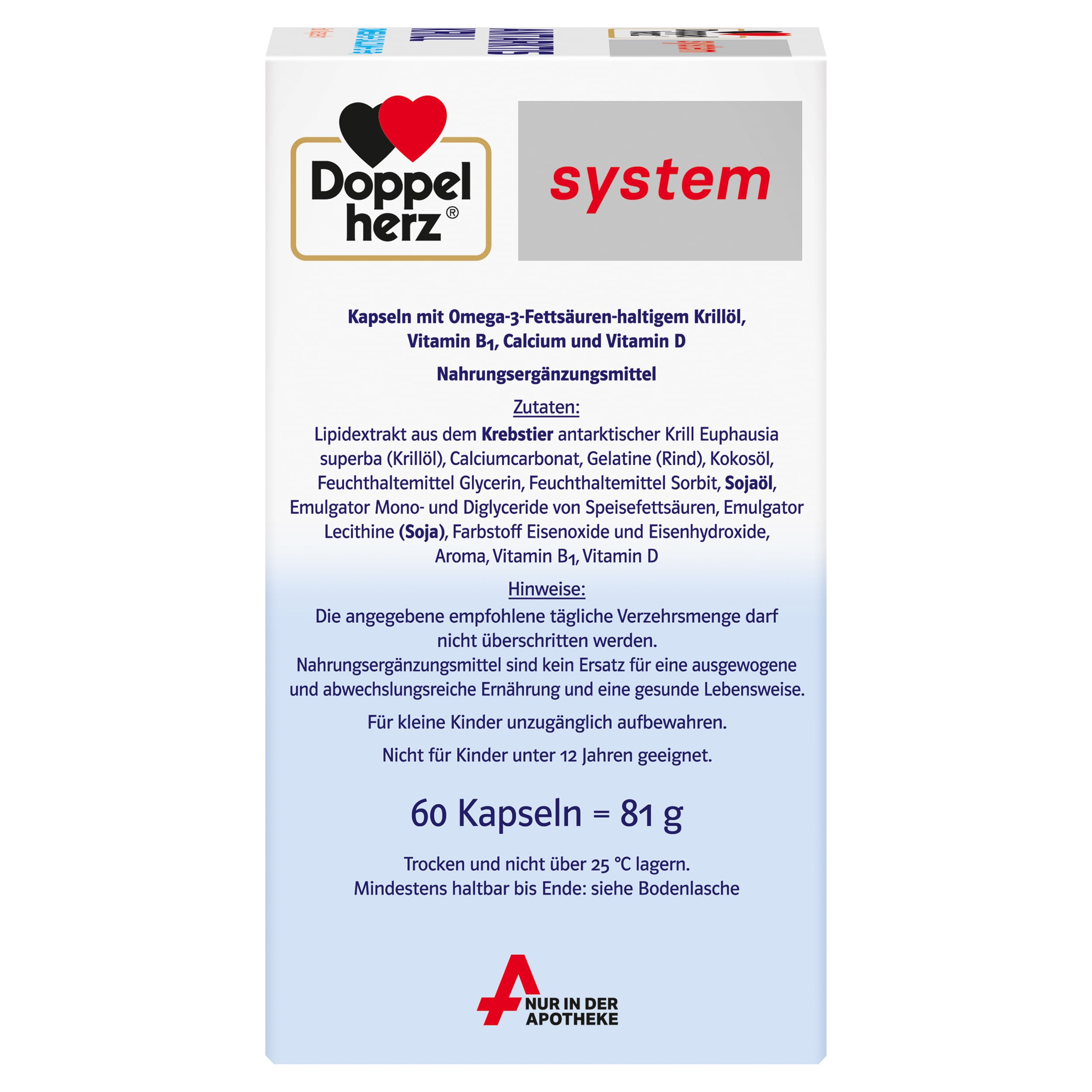 Doppelherz system ANTARKTIS KRILL Omega-3 + Calcium + D + B1 – Herzfunktion & Immunsystem – Omega-3-Fettsäuren EPA/DHA als Beitrag zur normalen Herzfunktion – 60 Kapseln
