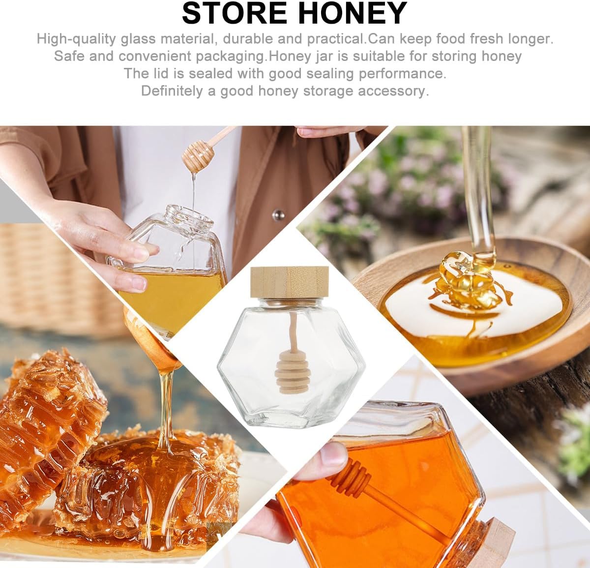 BESPORTBLE Honey Glass Jars Set 2pcs 100ml 220ml with Wooden Lids Sealed Containers for Kitchen Storage and Honey Serving