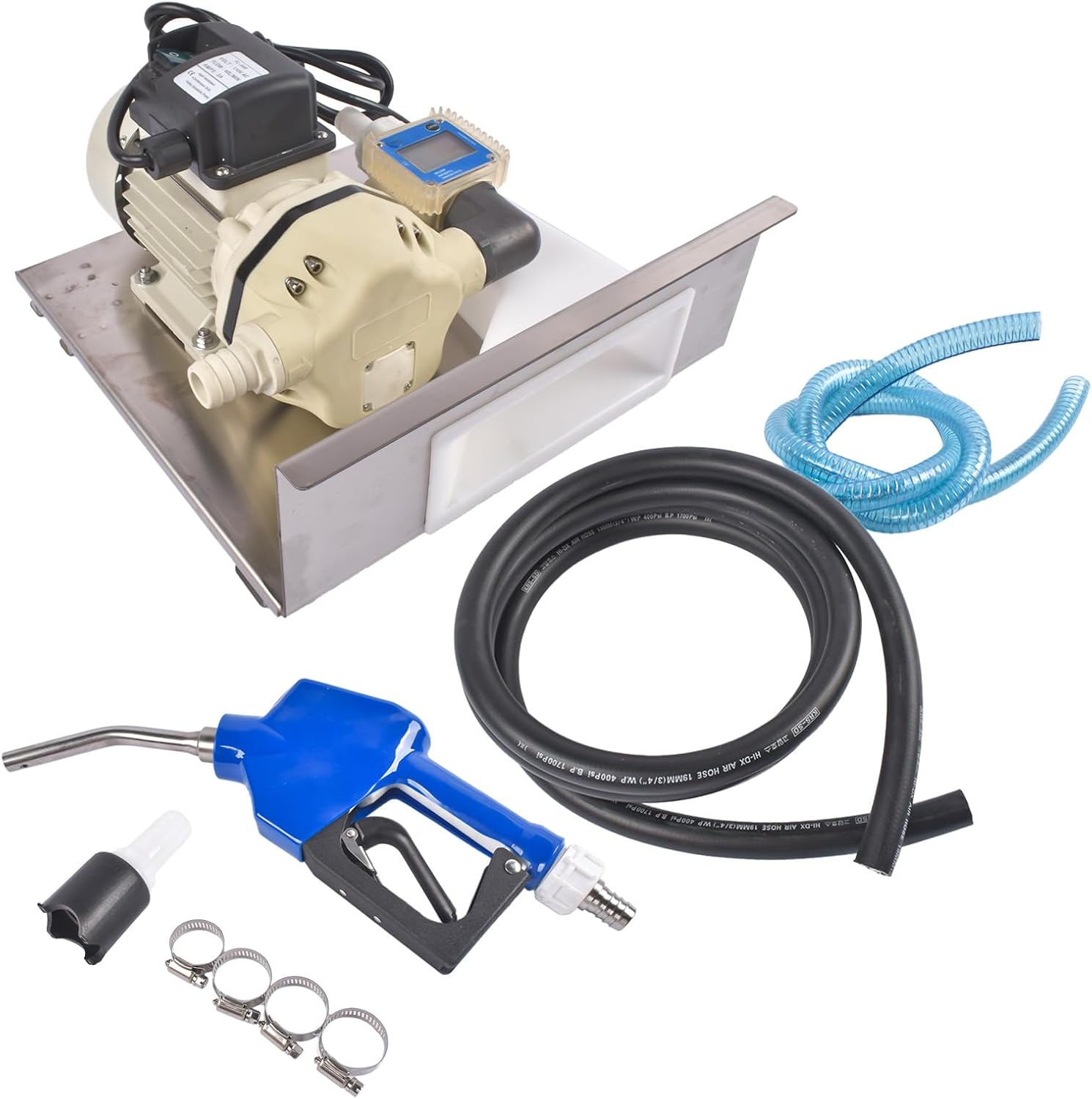 110V DEF Transfer Pump Kit 400W 10.6 GPM (40L/min) with Urea Gun, K24 Flowmeter, 4m 4.3/4 Black Flowline, 2m Oil Pipe w/Filter(Inlet Size: 1'')