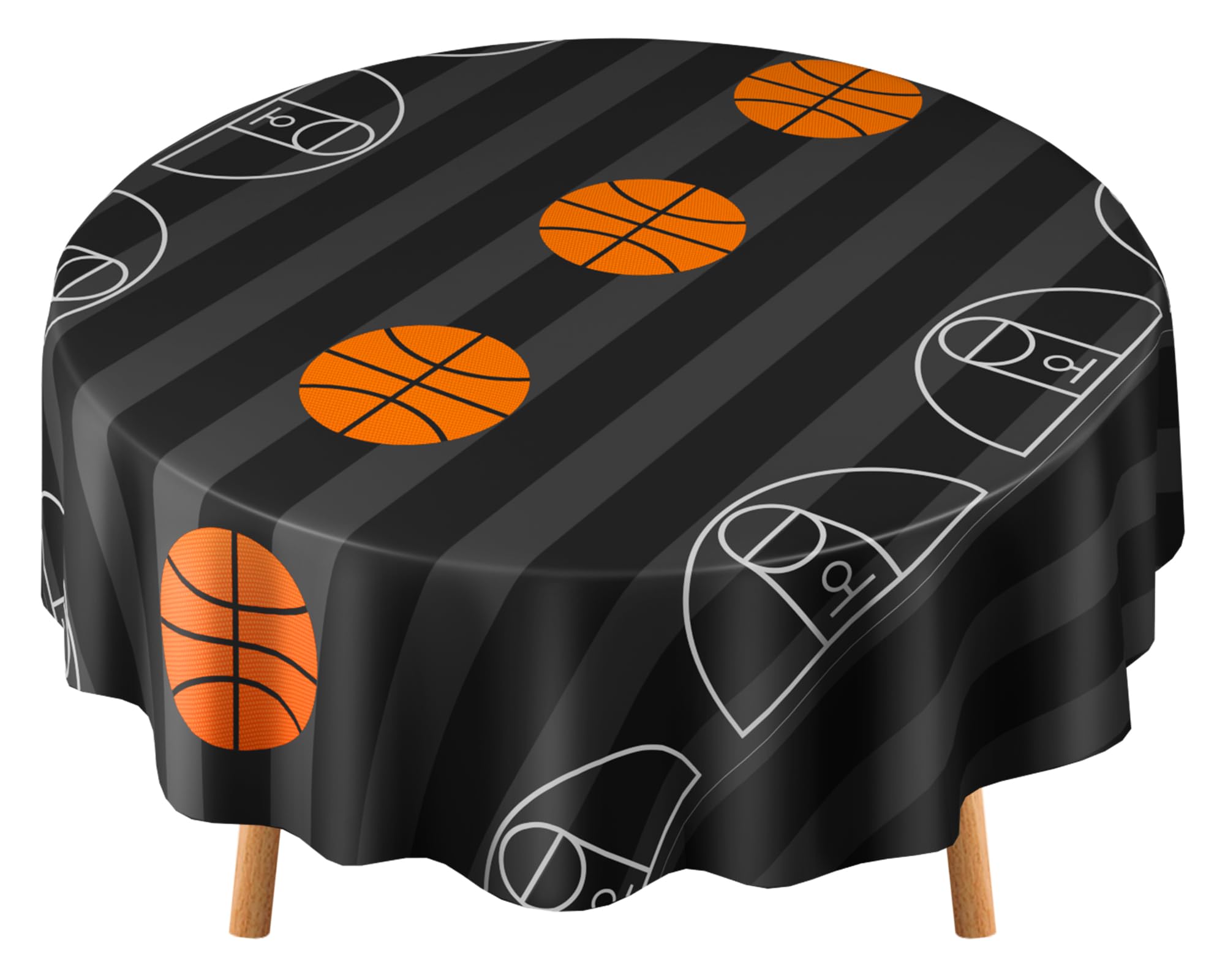 Funnymoom 1 Pack Round Basketball Tablecloth 84 Inch Plastic Basketball Party Decorations Disposable Table Cloth Washable Disposable Circle Table Cover for Birthday Party Supplies Decoration