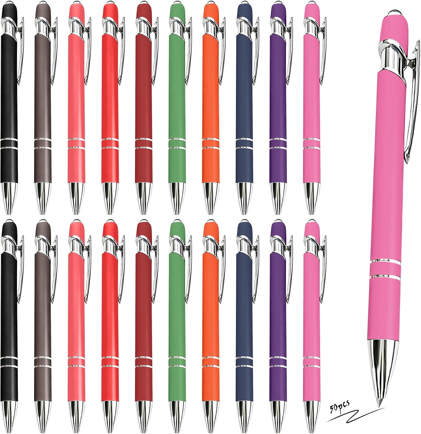 Pack of 50 Ergonomic Ballpoint Pens Non-Slip Ballpoint Pen with Large Case Premium Ballpoint Pen Set 10 Colours Retractable Ballpoint Pen Multicoloured Black Ink for Office School School Supplies