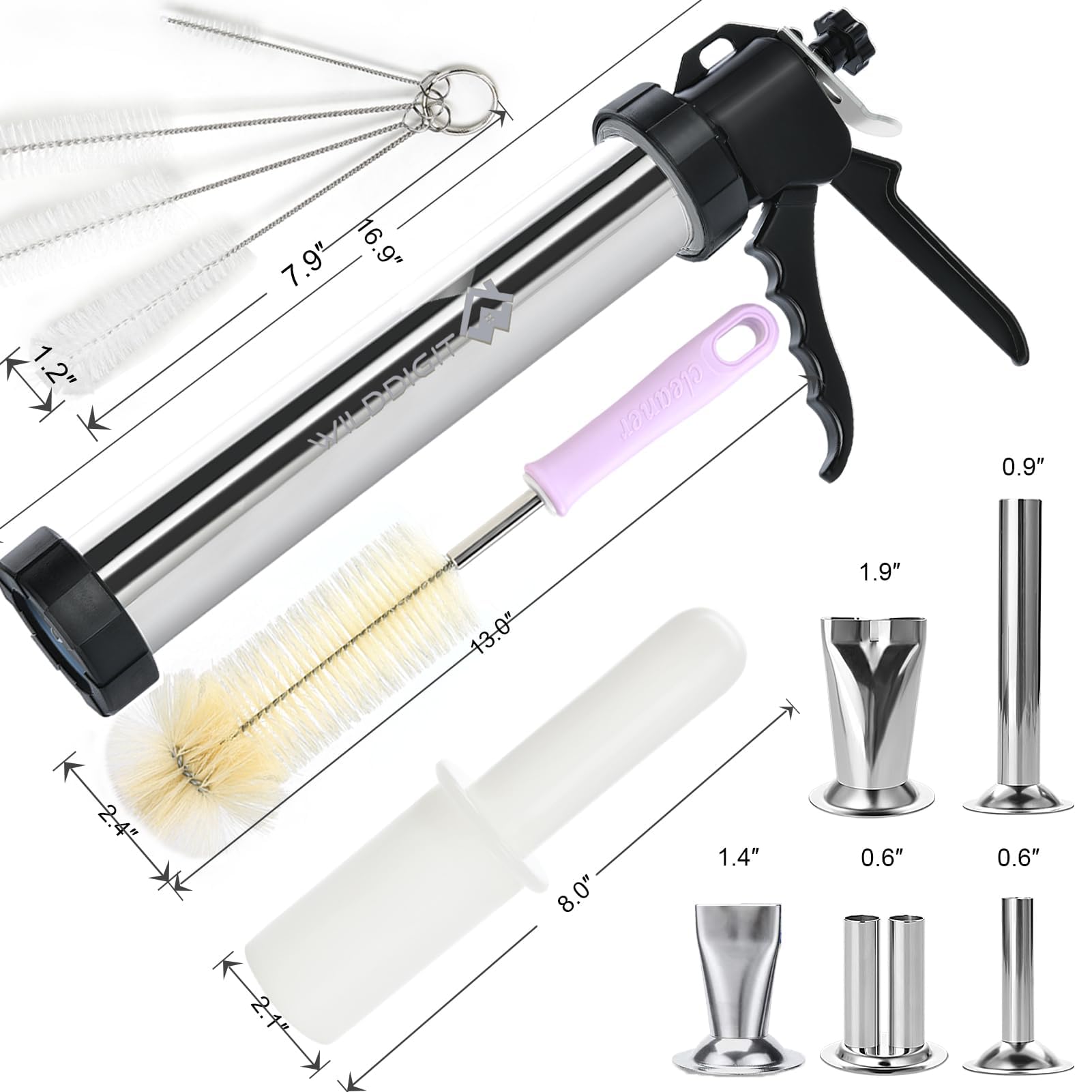 3rd Gen Professional Jerky Gun Kit, Wurstfüller, Edelstahl Maker Shooter, Mit 5 Düsen, 1 Fleischschieber Und 5 Reinigungsbürsten