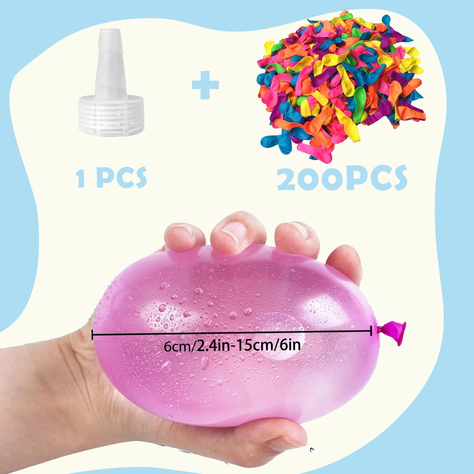 MORAINJAY 200Pcs Water Balloons for Kids Multicoloured Water Balloons Self Sealing with Hose Nozzle for Fight Games Summertime Pool - Image 2