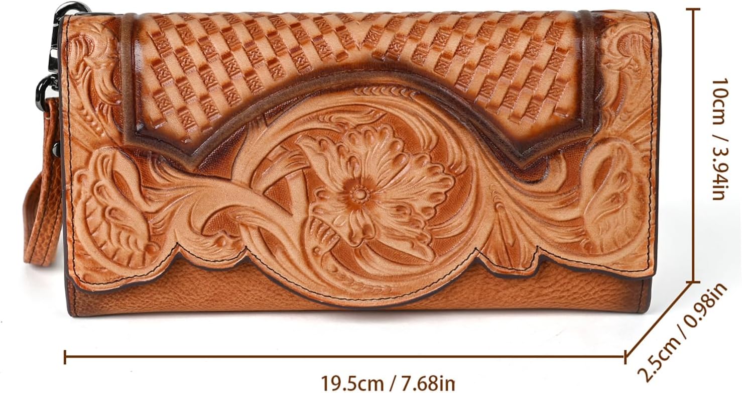 Women's Long Wallet Large Capacity Genuine Leather Clutch Card Holder Wallet Women's Wallet (Brown)