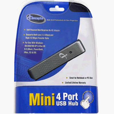 iConcepts 75053 Mini 4-Port USB Hub