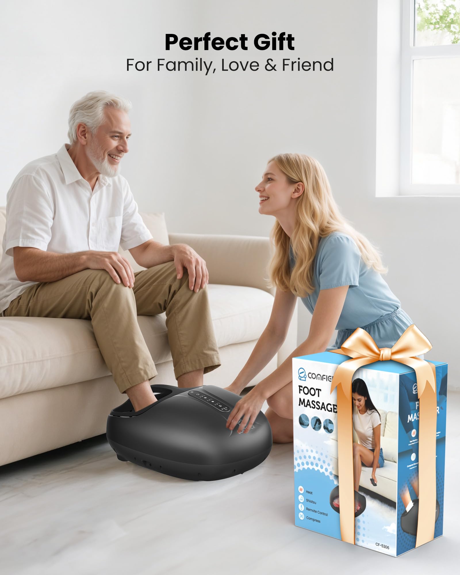 COMFIER Masajeador de Pies Shiatsu, Masajeador Pies con Amasamiento Profundo y Calor para Plantar, Relajación para la Oficina en Casa, Hasta la Talla 46 para Hombre