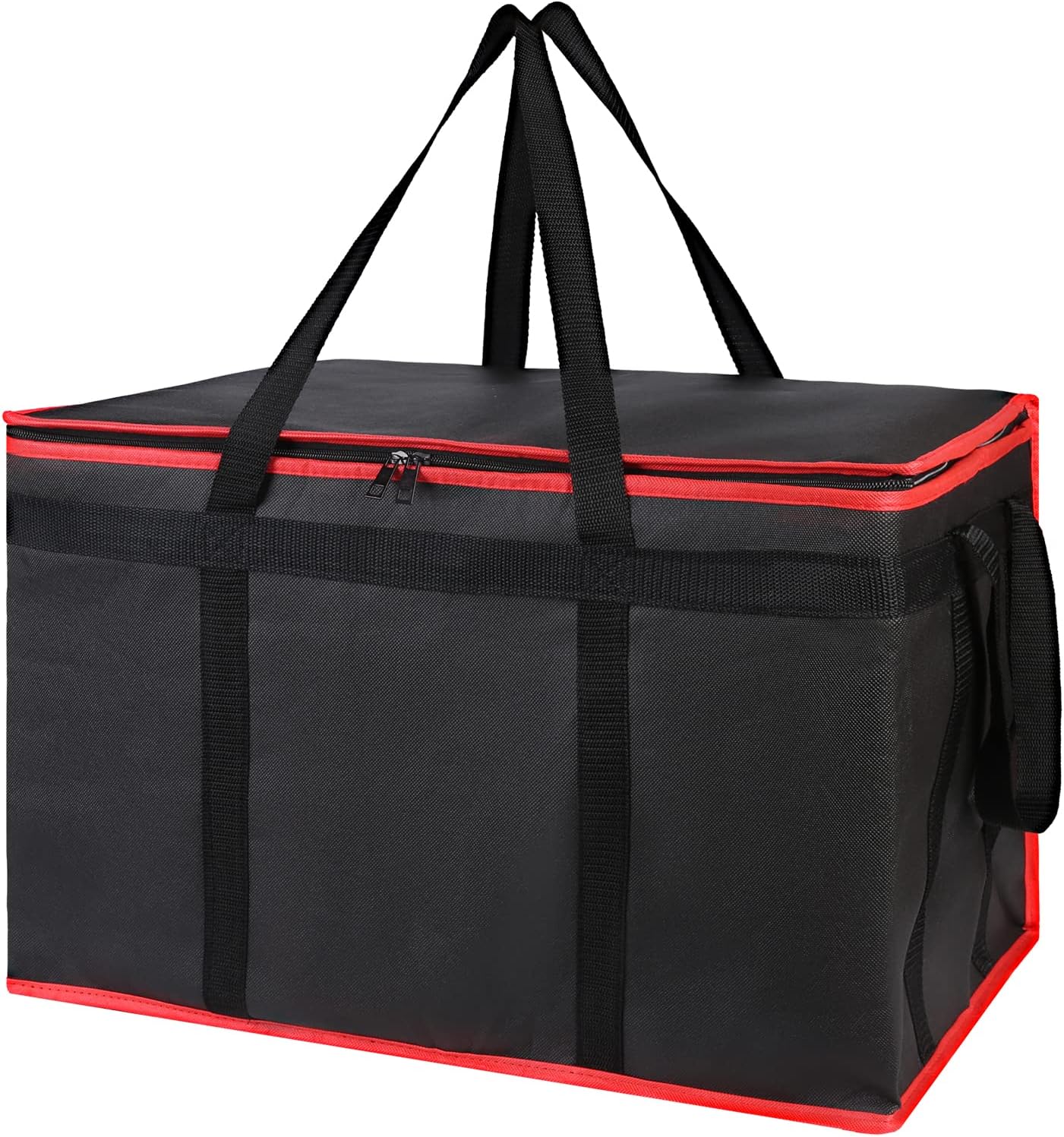 Bodaon Insulated Food Delivery Bag for Hot and Cold Meal, XXX-Large Grocery Tote Insulation Bag for Catering/Drivers, Pizza Warmer, Grocery Bags, Cooler Bag, food warmers for parties (Black-Red, 1Pk)