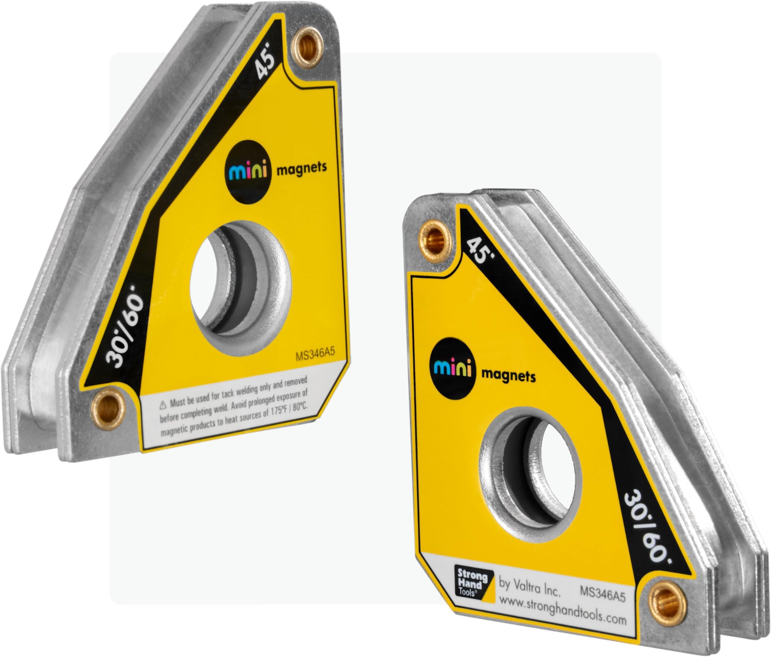 Strong Hand Tools Mini Magnetic Fabrication Squares, (Twin Pack), Max. Pull Force: 25 Lbs, Angles: 30°, 60°, 45°, 90°, Dimension: 2-5/16 X 2 X 5/8", MS346AT, Strong Hand Tools