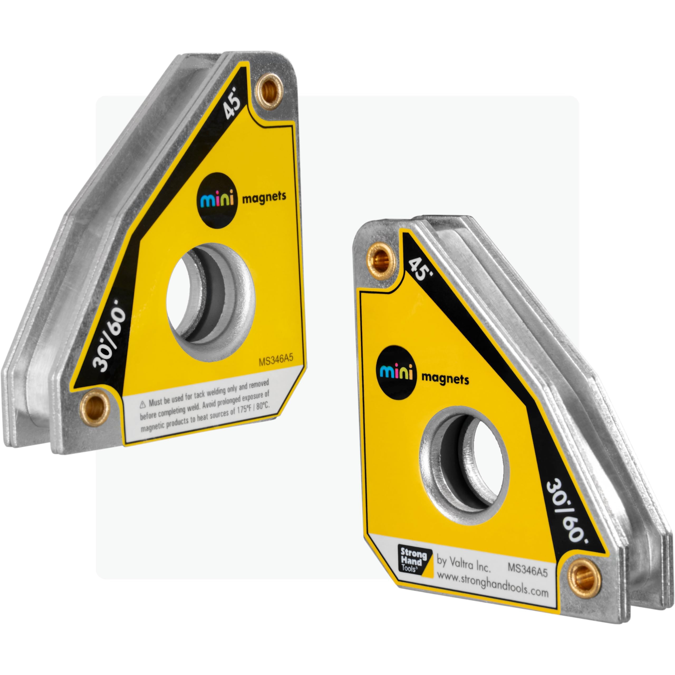 Strong Hand Tools Mini Magnetic Fabrication Squares, (Twin Pack), Max. Pull Force: 25 Lbs, Angles: 30°, 60°, 45°, 90°, Dimension: 2-5/16 X 2 X 5/8", MS346AT, Strong Hand Tools