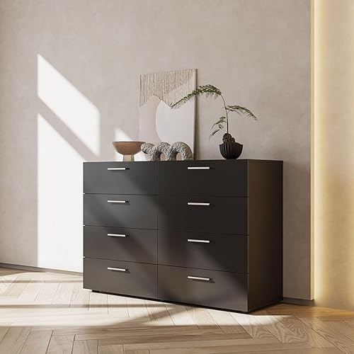 Miniatura 5 de Karl home Cómoda negra para dormitorio con 8 cajones, cómoda larga con almacenamiento, cómoda de madera de 47 pulgadas para dormitorio con cajones