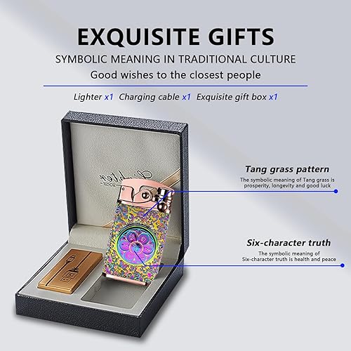 Miniatura 6 de BABOBIU Encendedor eléctrico con brazo oscilante, sin llama, recargable, resistente al viento, encendedor de plasma con hermoso patrón, bandeja