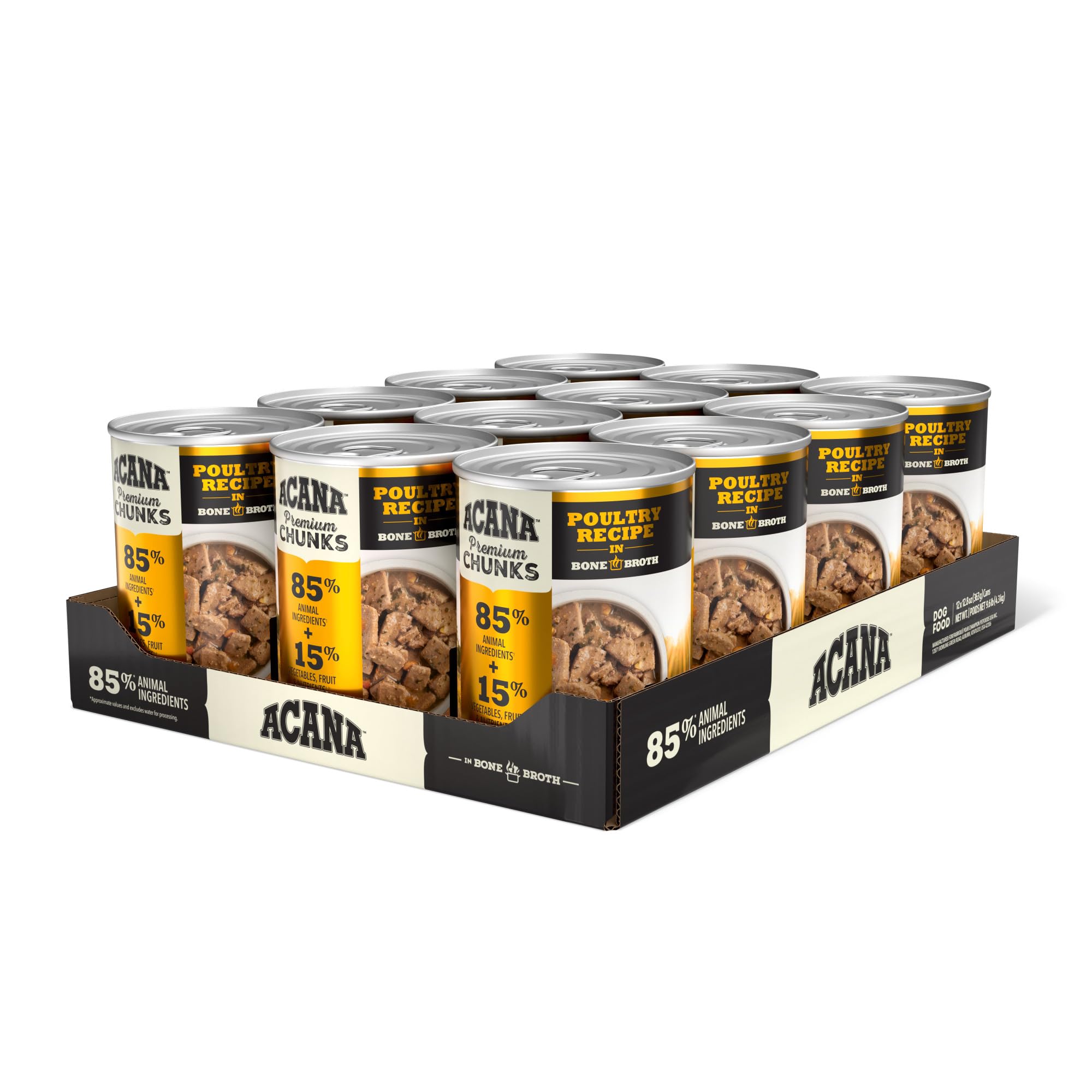 ACANA Premium Chunks in Bone Broth Grain-free Wet Dog Food Poultry Recipe 12.8oz Cans (12 Count)