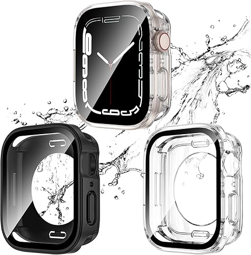 Paquete de 2 fundas impermeables 2 en 1 para Apple Watch Series SE SE2 6 5 4 1.575 pulgadas, borde recto PC parachoques delantero y trasero con